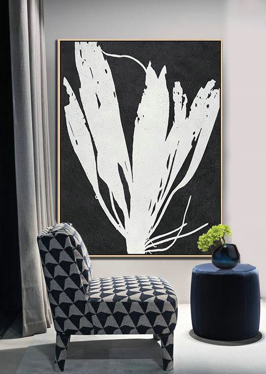 Extra Large Painting,Black And White Minimalist Painting On Canvas - Canvas Paintings For Sale